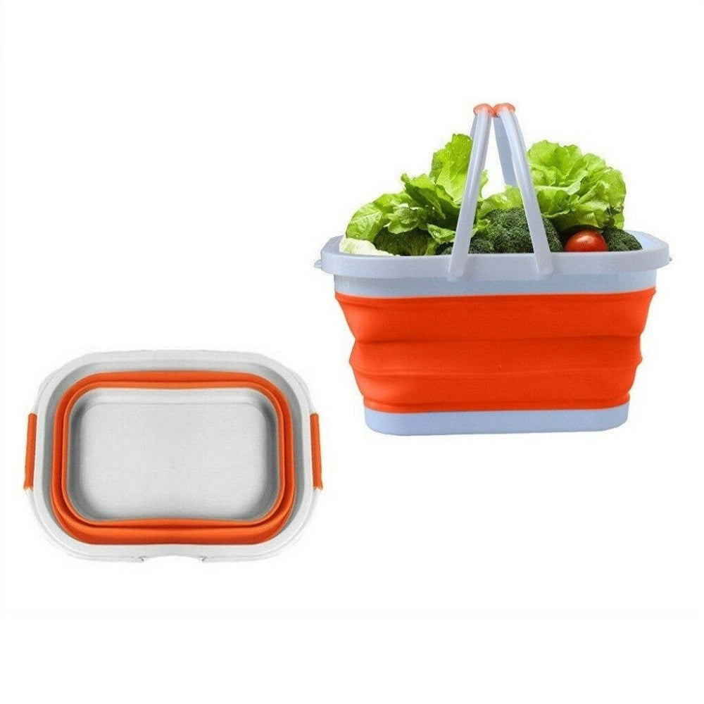 Trade Shop - Cesto Pieghevole In Silicone Multiuso Bagno Cucina Pic Nic Alimenti 38x27x19cm -