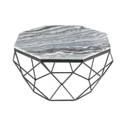 Tavolino basso NEXORA 70 cm in marmo grigio e metallo nero design geometrico