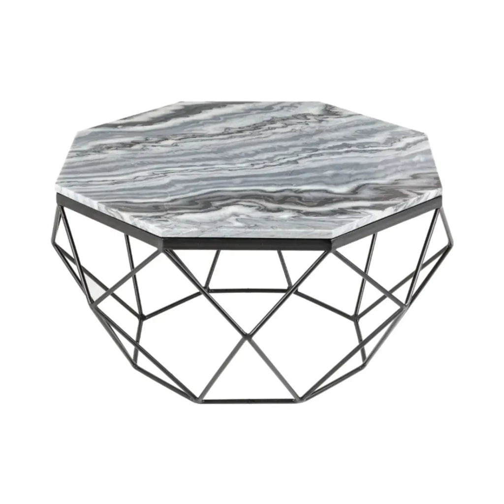 Tavolino basso NEXORA 70 cm in marmo grigio e metallo nero design geometrico