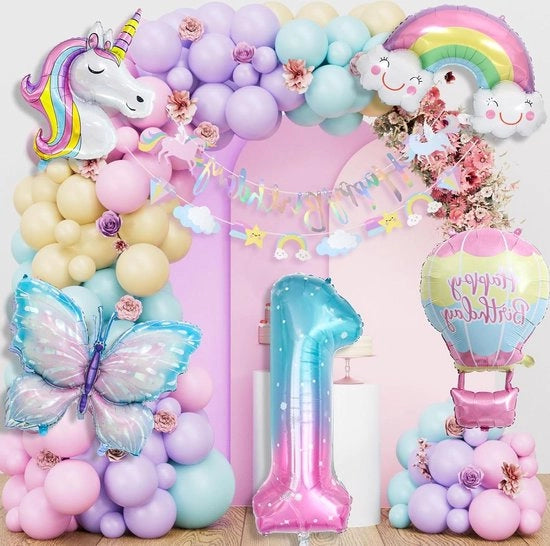 Decorazione di Compleanno Unicornetto Ragazze 1 Anno Farfalla Decorazione di Compleanno Unicornetto Festa dell'Infanzia Auguri di Compleanno Decorazione di Ballo Unicornetto 1° Compleanno