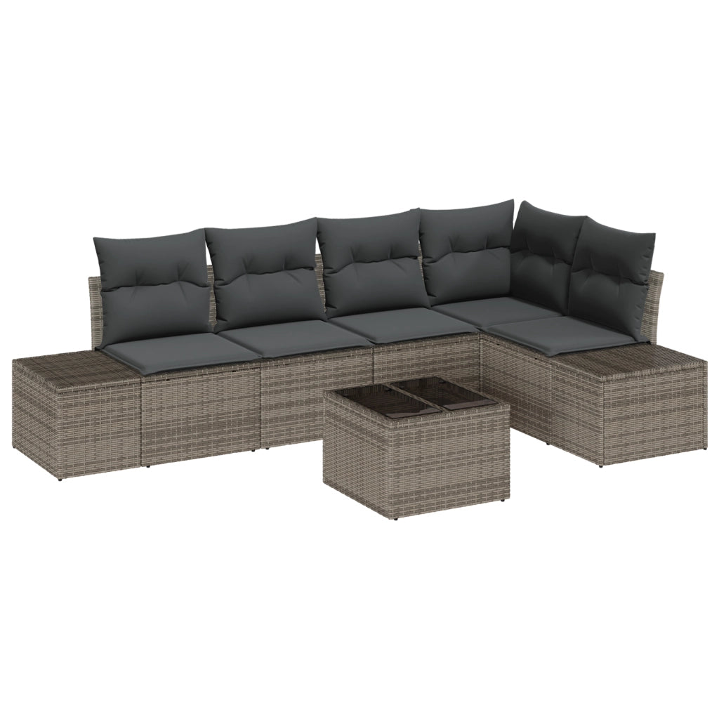 Set di divani da giardino con cuscini neri in polirattan