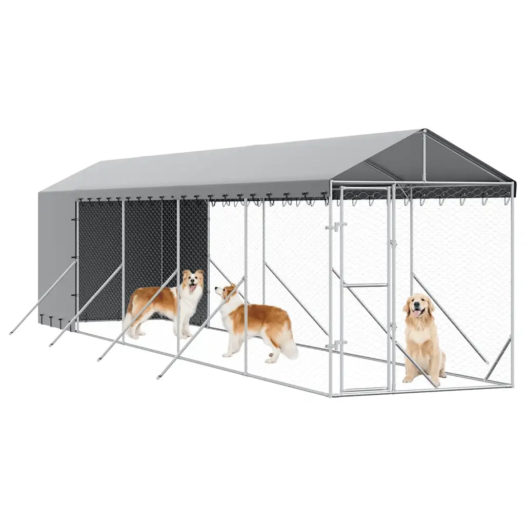 Cuccia Cani da Esterno Tetto Argento 2x10x2,5 m Acciaio Zincato 3190492