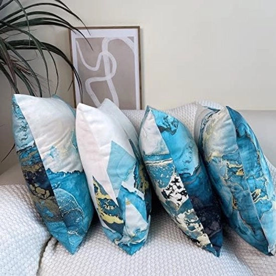 Set di 4 cuscini decorativi, a doppia faccia stampati, tessuto di cotone, motivo di paesaggio astratto, 45 x 45 cm - Adatto per divano, auto e camera da letto