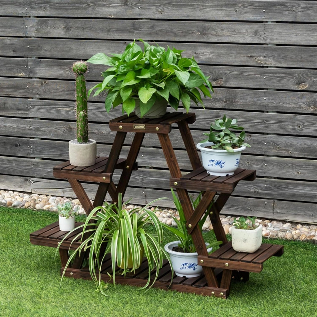 Porta Piante da Interno ed Esterno a 6 Livelli, Scaffale per Piante e Fiori a Scala in Legno, Porta Vasi da Balcone, Giardino e Salotto, 99 x 25 x 64,5 cm