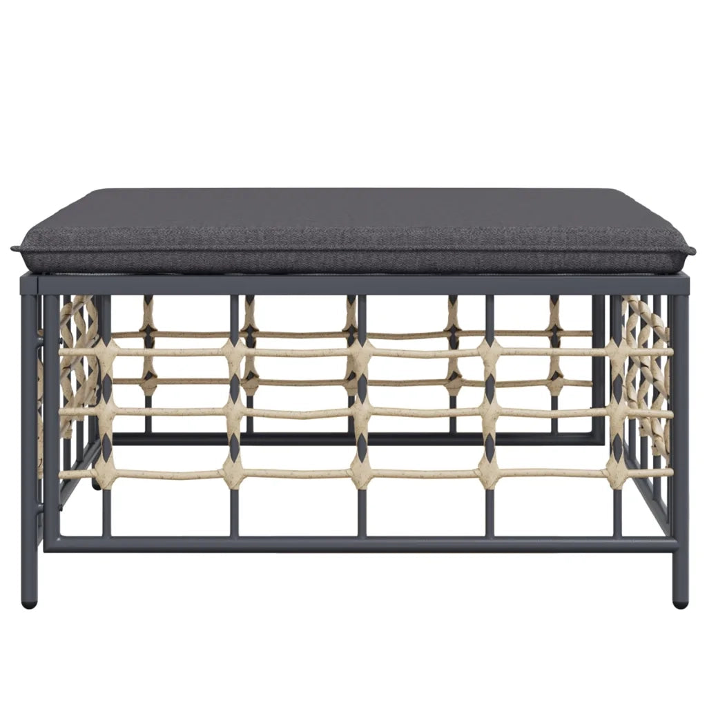 Poggiapiedi da Giardino con Cuscino in Polyrattan Grigio Scuro 364136