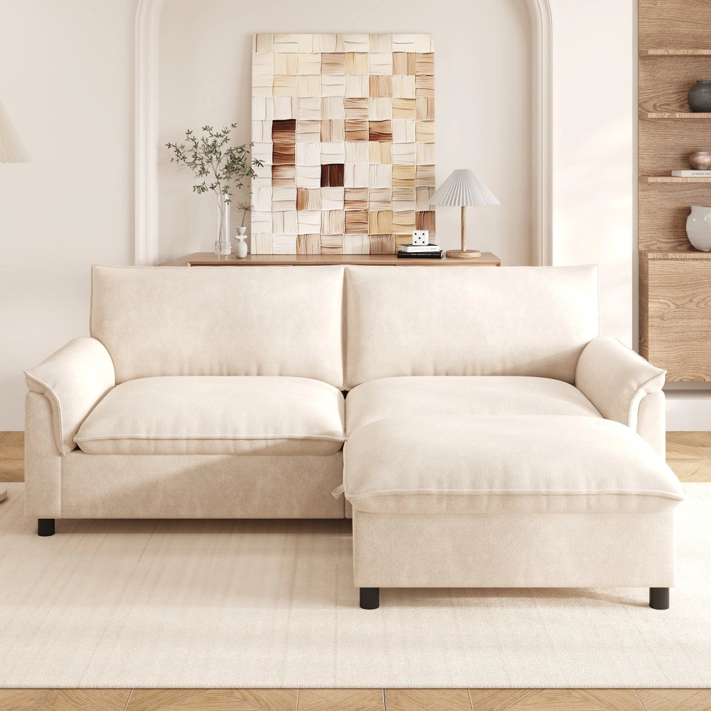 Divano componibile, divano ad angolo, cuscini extra large e confortevoli, con poggiapiedi rimovibile, beige