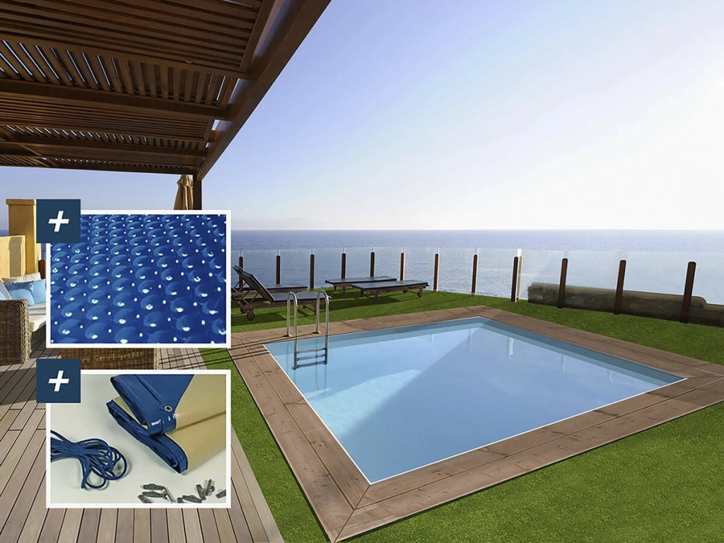 Piscina rettangolare in legno "Maldive" - ??3,20 x 3,20 x 1,24 m + copertura a bolle da 180 µ - copertura invernale da 280 g/m²