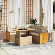 Set Divano da Giardino 6 pz con Cuscini Beige in Polyrattan