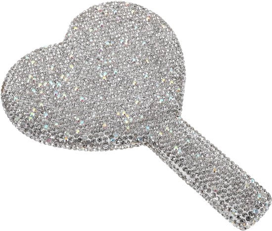 Specchietto compattabile per trucco - Manicotto - Forma a cuore - Specchietto da viaggio/portatile - Decorato con strass - Design pratico