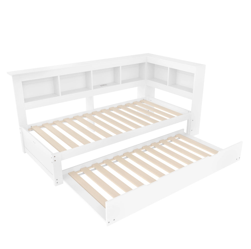 Divano letto 90x200 cm con letto estraibile; presa di ricarica e 2 porte USB in pino bianco