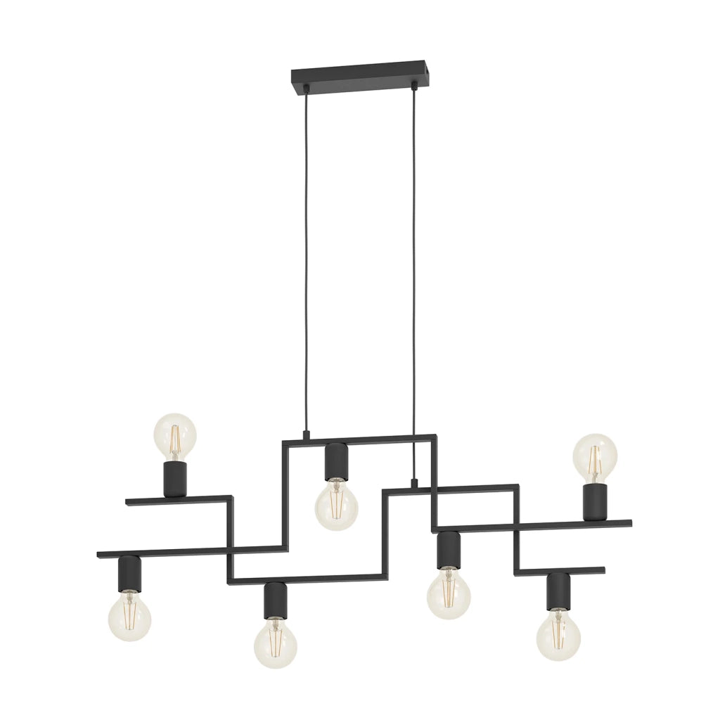 Lampadario A Sospensione Vintage Fembard Acciaio Nero 7 Luci E27