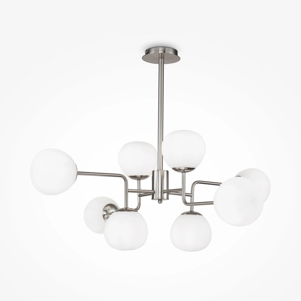 Lampadario Sospensione Erich In Metallo Nichel 8 Luci E Diffusori Bianchi