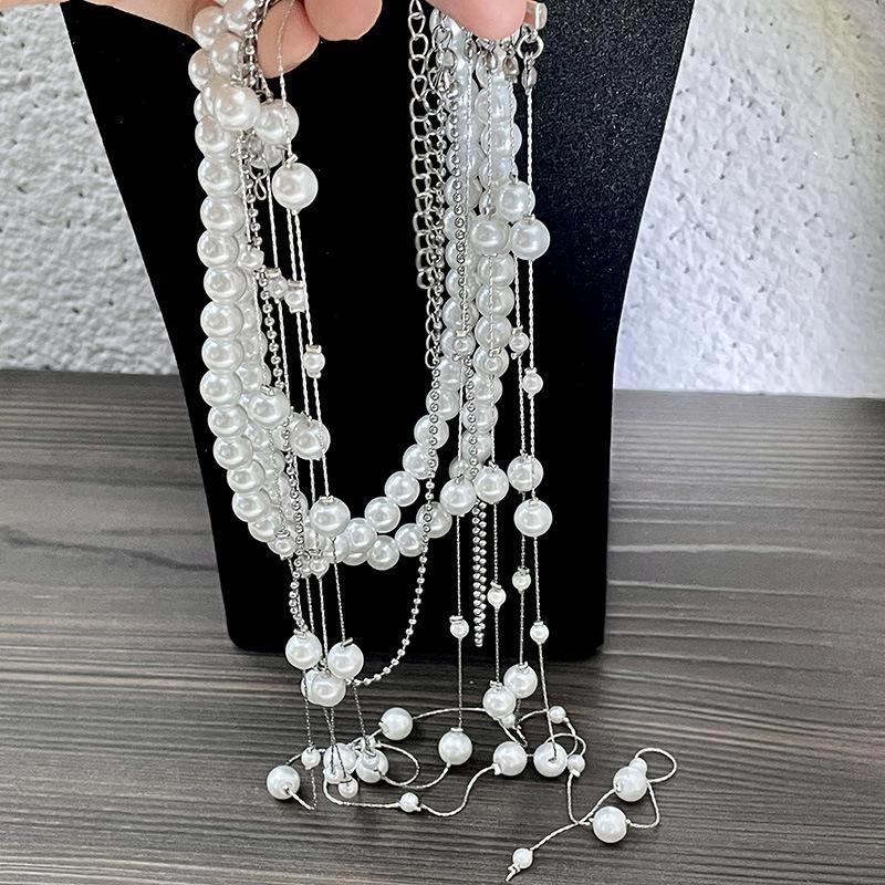 Collana con nappe sovrapposte in gypsophila, collana vintage multistrato con perle, regalo di Natale o di compleanno.