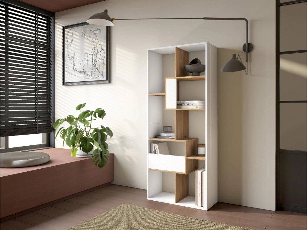 Libreria scaffale, 162x67x31cm, Per libri, Bianco e Rovere RF4123