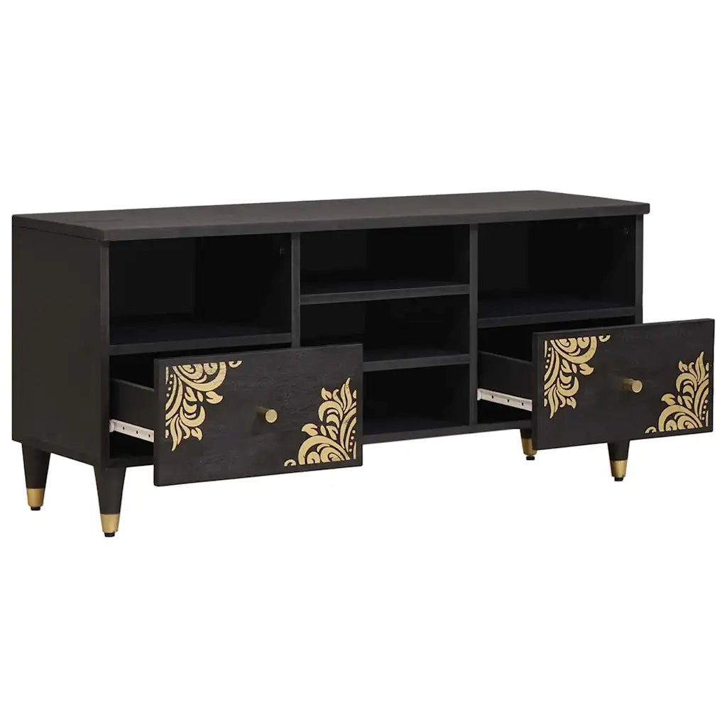 Mobile TV Nero 100 x 33 x 46 cm Legno di mango massello