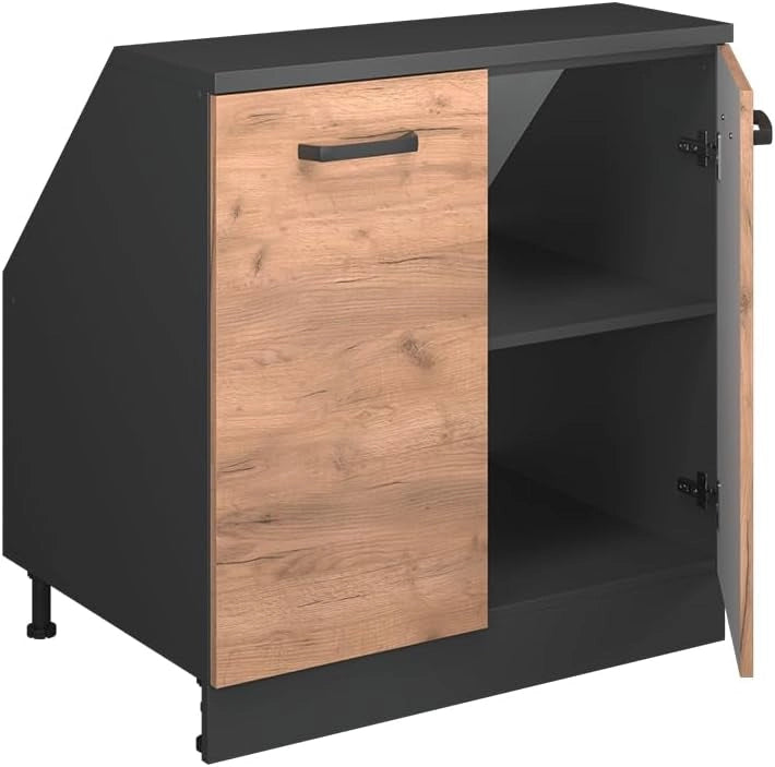 Mobile sottotetto Rion, Quercia dorata, 80 x 81.6 cm con 2 porte, carcassa 60 cm profondità, adatto per il salvaspazio sotto tetti spioventi
