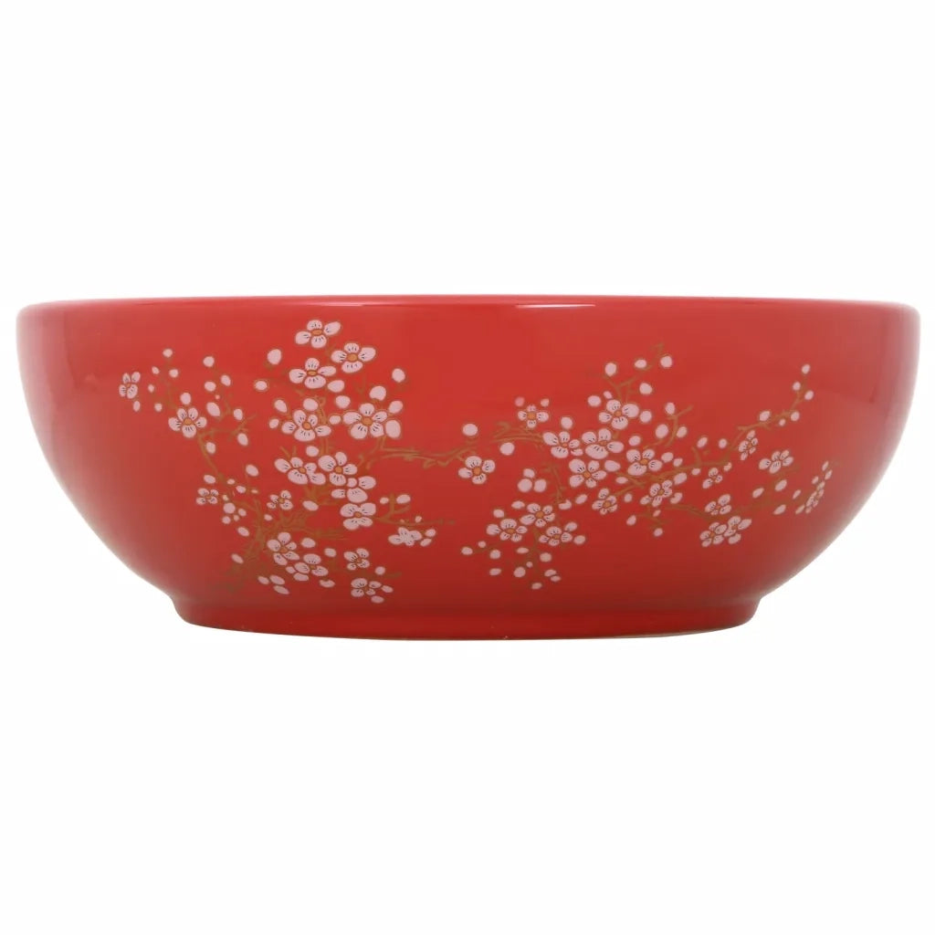 Lavabo da Appoggio Bianco e Rosso Rotondo ¦µ41x14 cm Ceramica CFW3021282