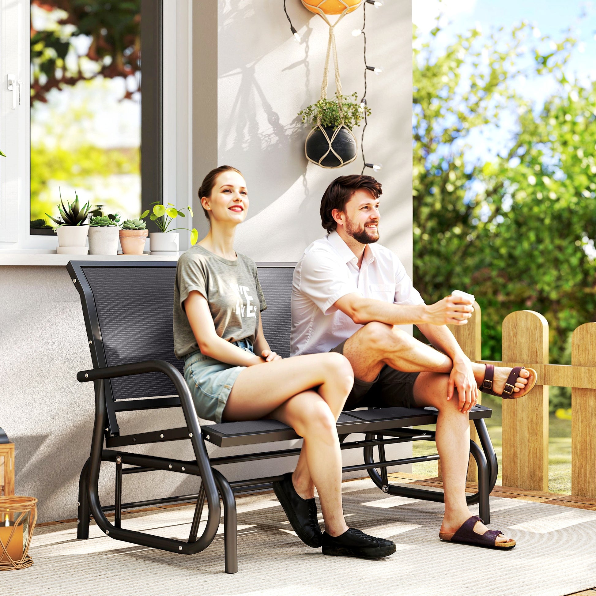 Panchina a Dondolo 2 Posti da Giardino 120x70x85 cm in Metallo e Tessuto a Rete Grigio