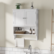 Armadietto da bagno con 1 anta, ripiani regolabili e portasciugamani, per bagno, in MDF, bianco, 56.8 × 19 × 70 cm