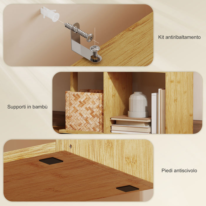 Libreria Moderna Asimmetrica a 5 Livelli 62,5x23x165 cm in Bambù Colore Legno Naturale