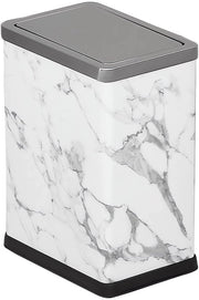 Pratolina per rifiuti piccola per ufficio/bagno con coperchio rotante, soggiorno, camera da letto, cestino dei rifiuti, contenitore dei rifiuti in metallo, marmo bianco, 2,6 litri