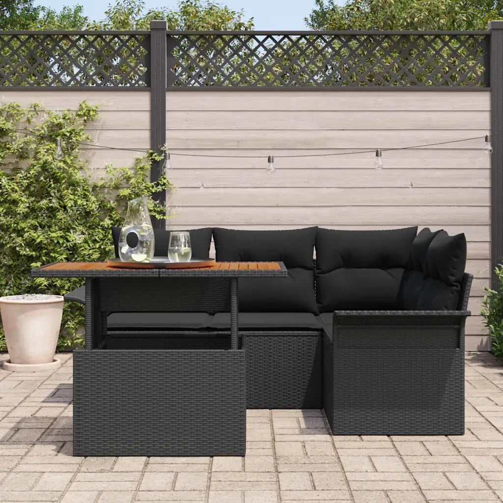 Set Divano da Giardino con archiviazione 5 pcs Nero Poly Rattan
