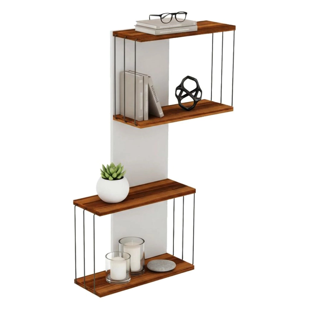 Mensola Gerolama, Scaffale, Ripiano a muro, Scaffalatura multiuso, 65x19h96 cm, Quercia e Bianco