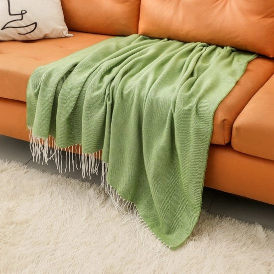 Dipendente in Finta Cashmere - Coperta Decorativa Leggera - Piumino Super Sovraccosto - Con Piume - Per Letto o Divano, 127 x 152cm - Verde Mela