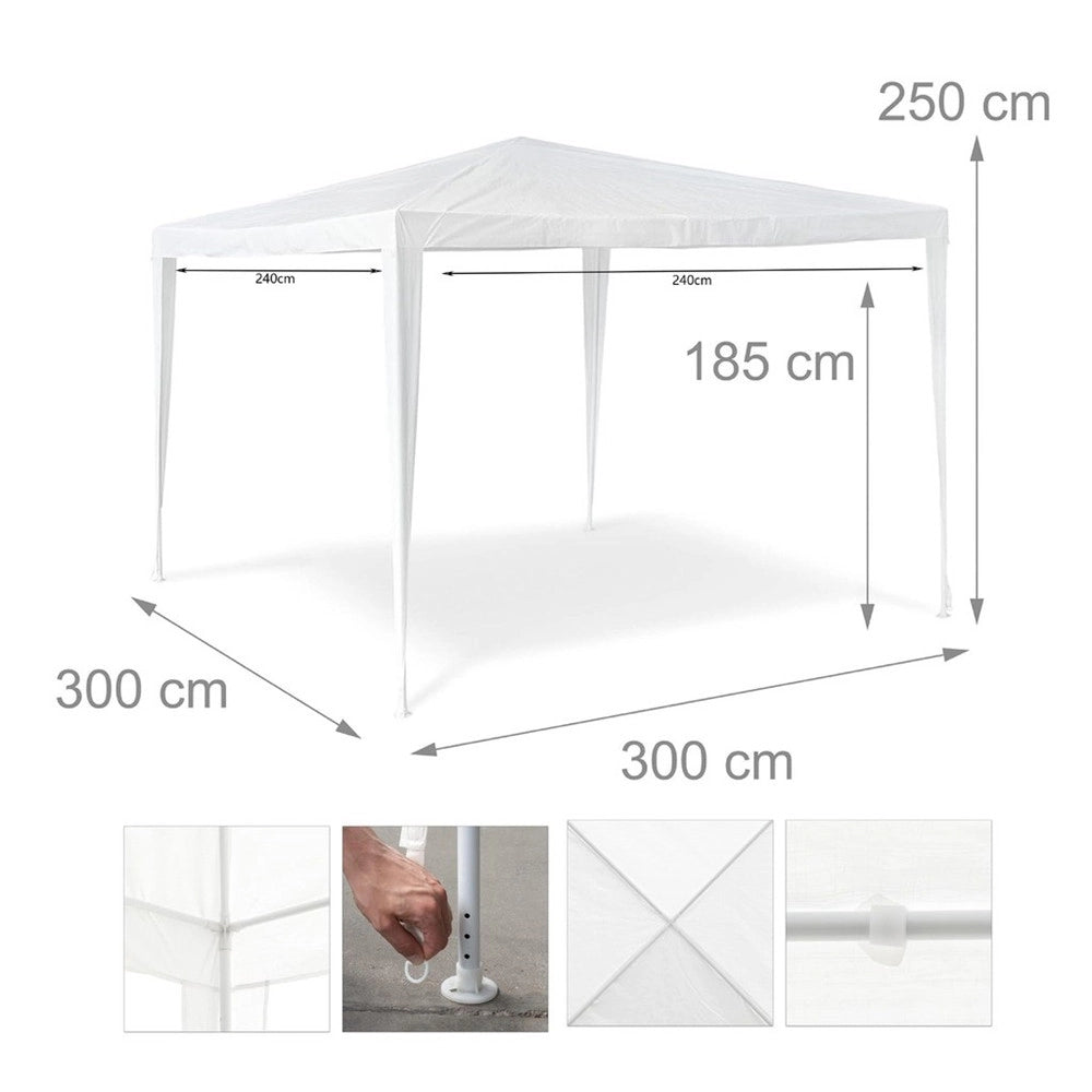 Trade Shop - Gazebo 3x3mt Tenda Esterni Arredo Giardino Tetto Antipioggia Idrorepellente Bianco -