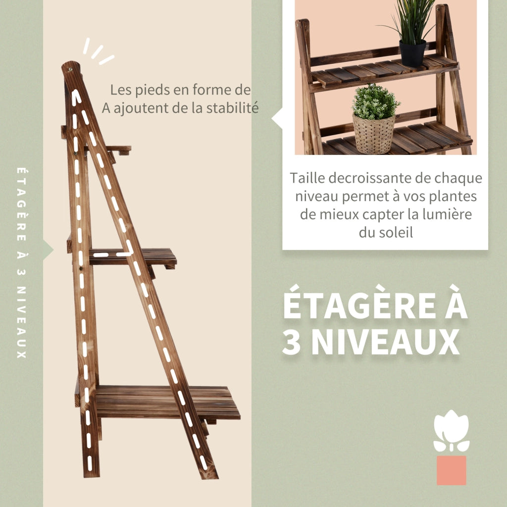 Scaffale piramidale pieghevole con 3 ripiani ¨C zephmum ¨C 60x37x93 cm marrone