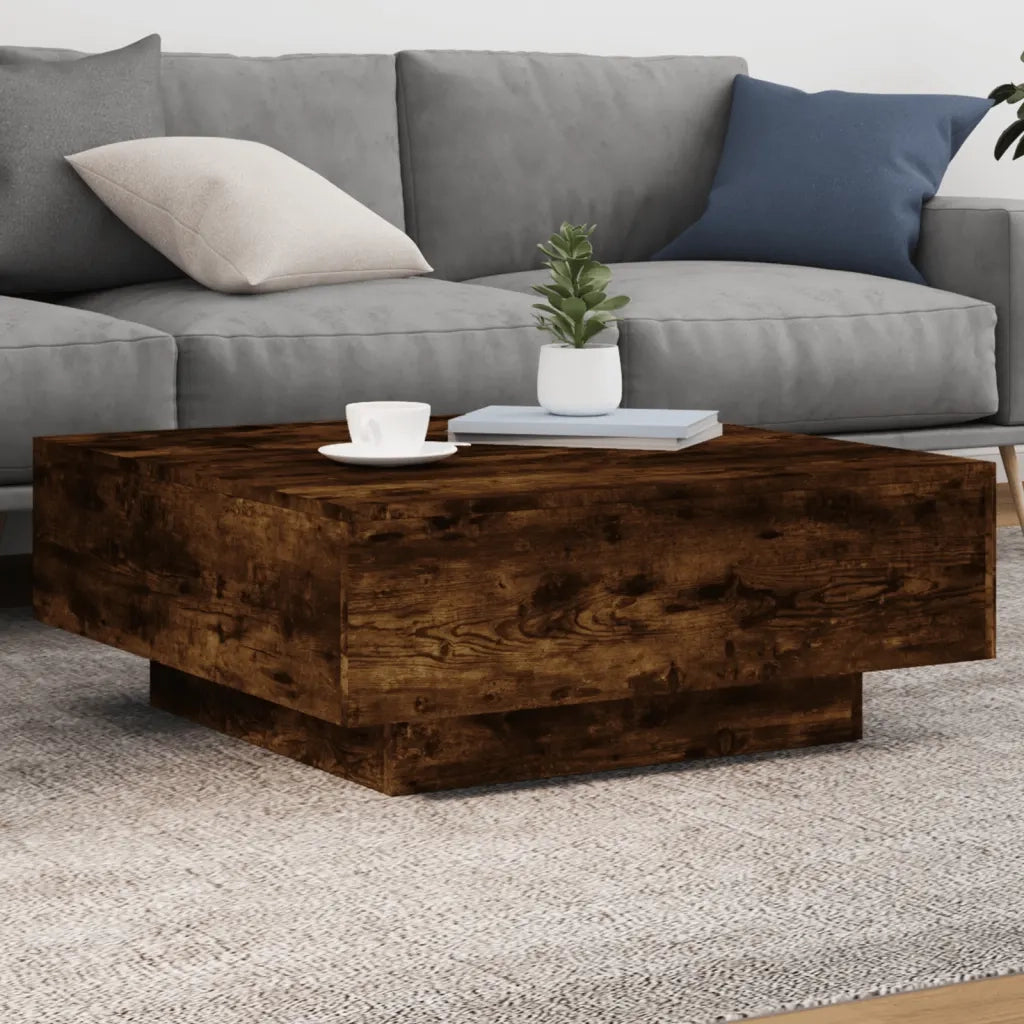 Tavolino da salotto | Tavolino da caff¨¨ | Tavolino da Soggiorno con Luci LED Rovere Fumo 80x80x31 cm
