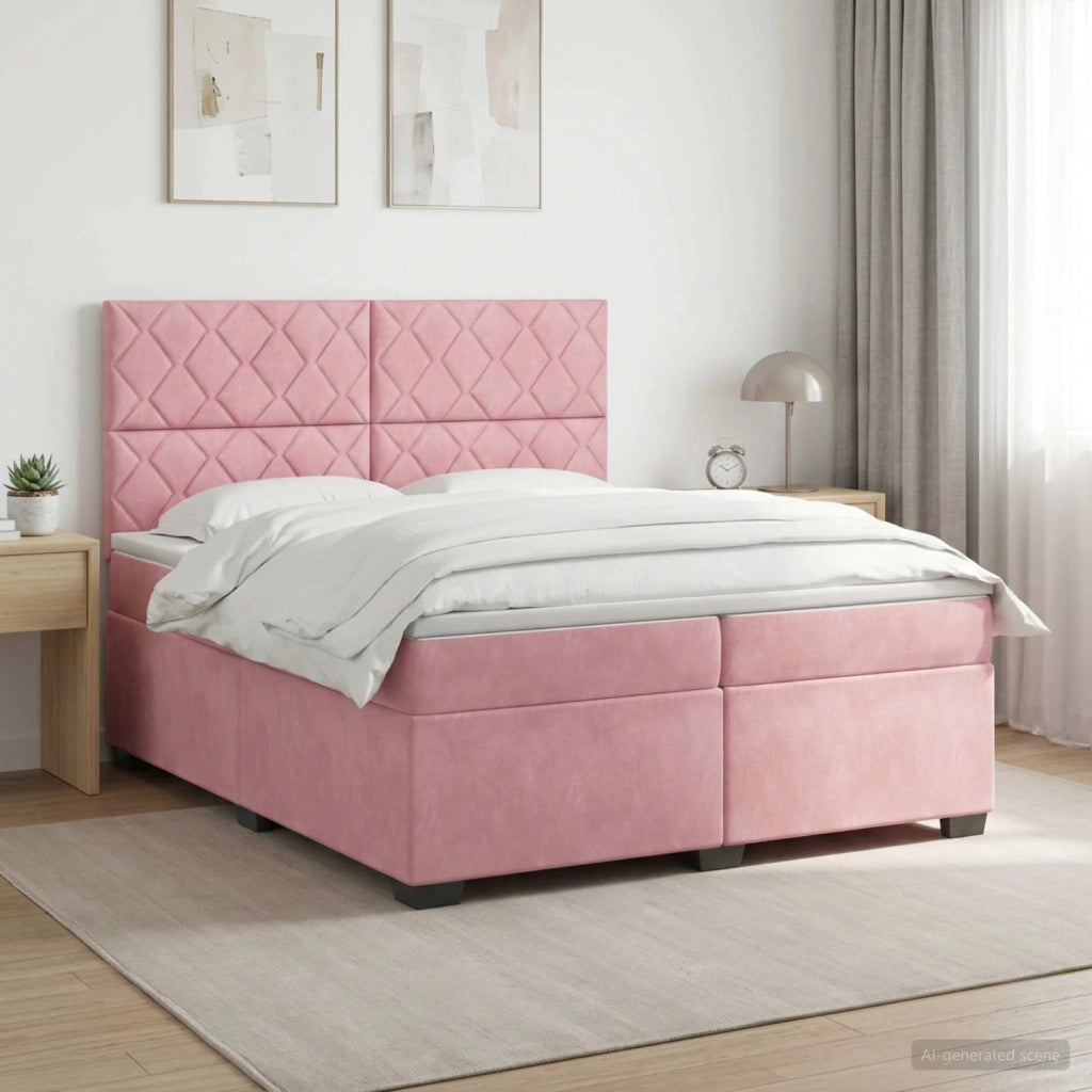Letto box spring con materasso Rosa 200 x 200 cm Velluto 3453721