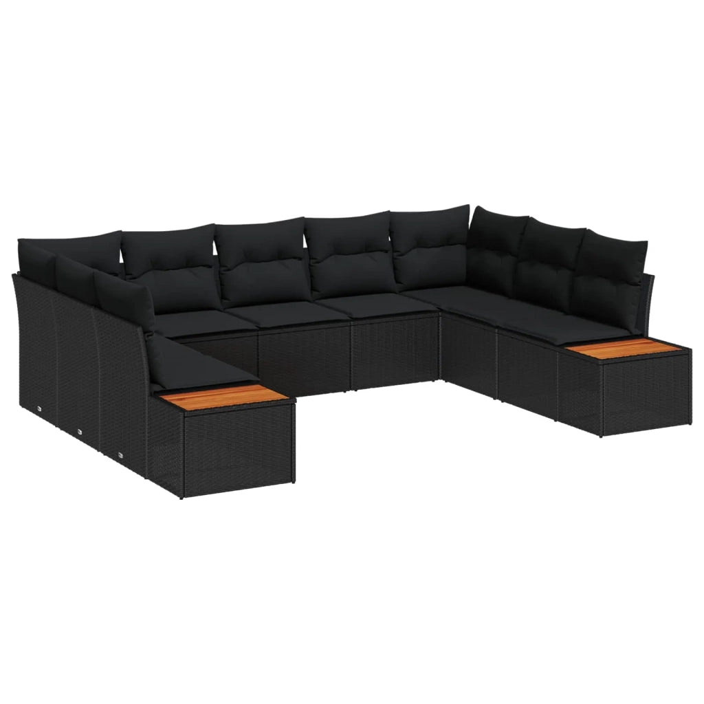 Set Divano da Giardino con cuscino 9 pcs Nero Poly Rattan 3348164