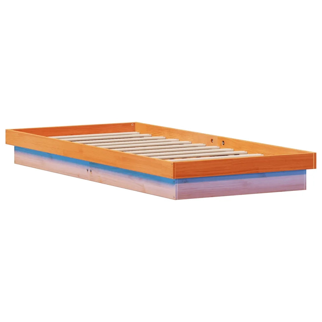 Giroletto LED-Struttura Letto con LED Marrone Cera 100x200 cm in Legno Massello di Pino