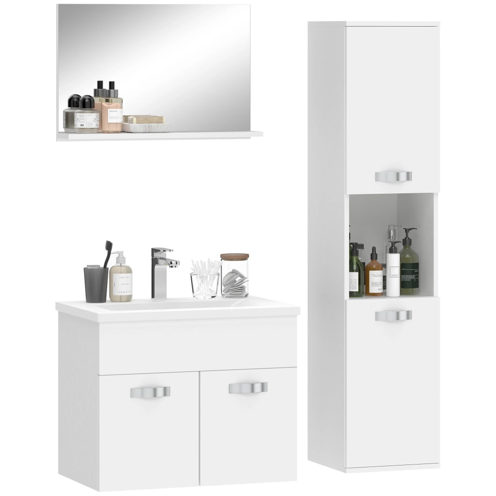 Set Bagno 4 Pezzi ¨C zephmum ¨C Bianco, Multistrato, Parete, Sottolavabo, Specchio