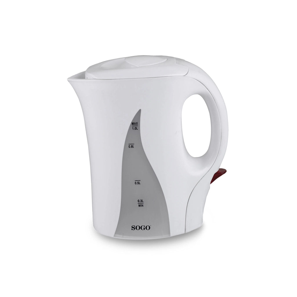 SOGO Bollitore Elettrico 1L Plastica Resistente, 1100W, Spegnimento Automatico, Protezione Surriscaldamento, Filtro Lavabile, LED, Design Compatto