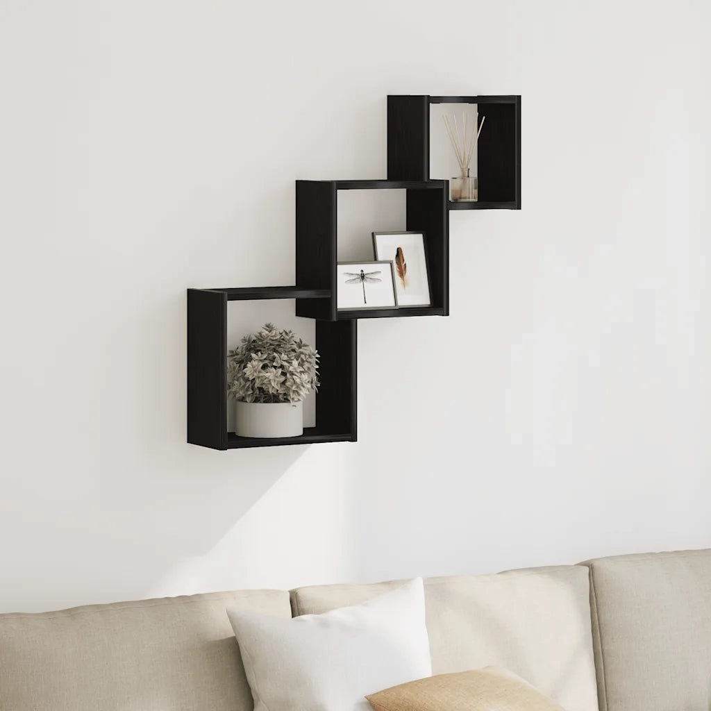 Mensole a Cubo Parete Rovere Nero 68x15x68 cm Legno Multistrato 862410