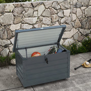 OKWISH Cassapanca da Giardino con Ruote, Freni, Maniglie e Coperchio con Serratura, Acciaio, Grigio Scuro