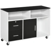 Mobile Porta Stampante con Cassetti, Mobiletto Multiuso per Ufficio e Casa, Nero e Bianco, 100x35x65cm