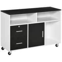 Mobile Porta Stampante con Cassetti, Mobiletto Multiuso per Ufficio e Casa, Nero e Bianco, 100x35x65cm
