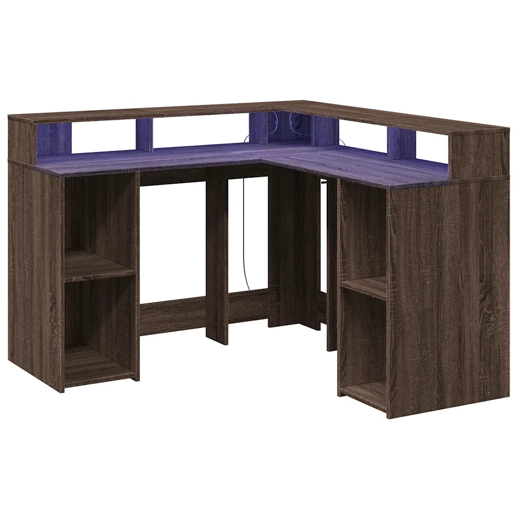 Scrivania con Luci LED Marrone Rovere 130x130x91 cm Truciolato 3309453