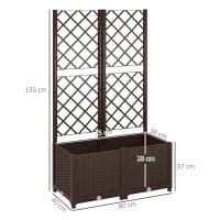 Fioriera Rialzata con Traliccio per Rampicanti e 8 Fori di Drenaggio in PP, 80x40x135 cm, Marrone