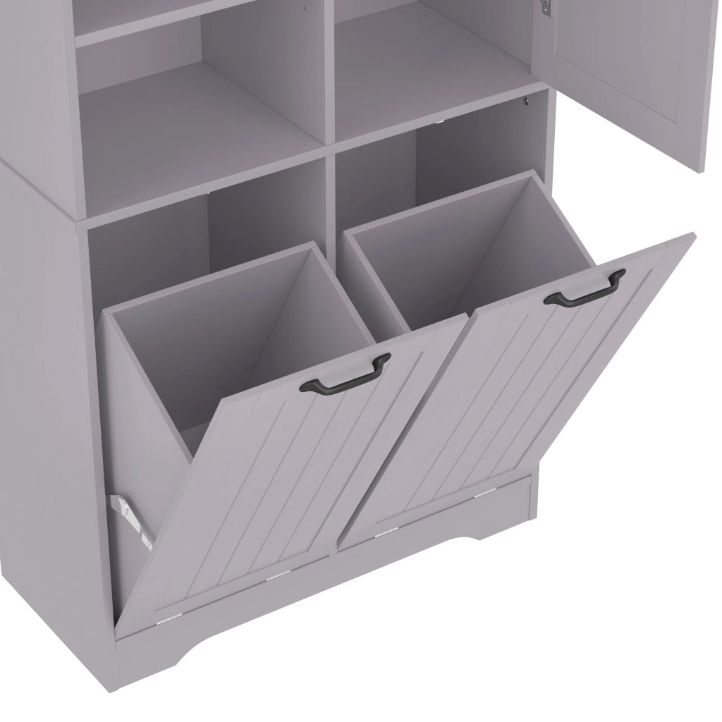 Mobile bagno in MDF 78 x 35 x 172,7 cm, finitura laccata resistente all¡¯umidit¨¤, 1 anta, 2 cesti portabiancheria, grigio