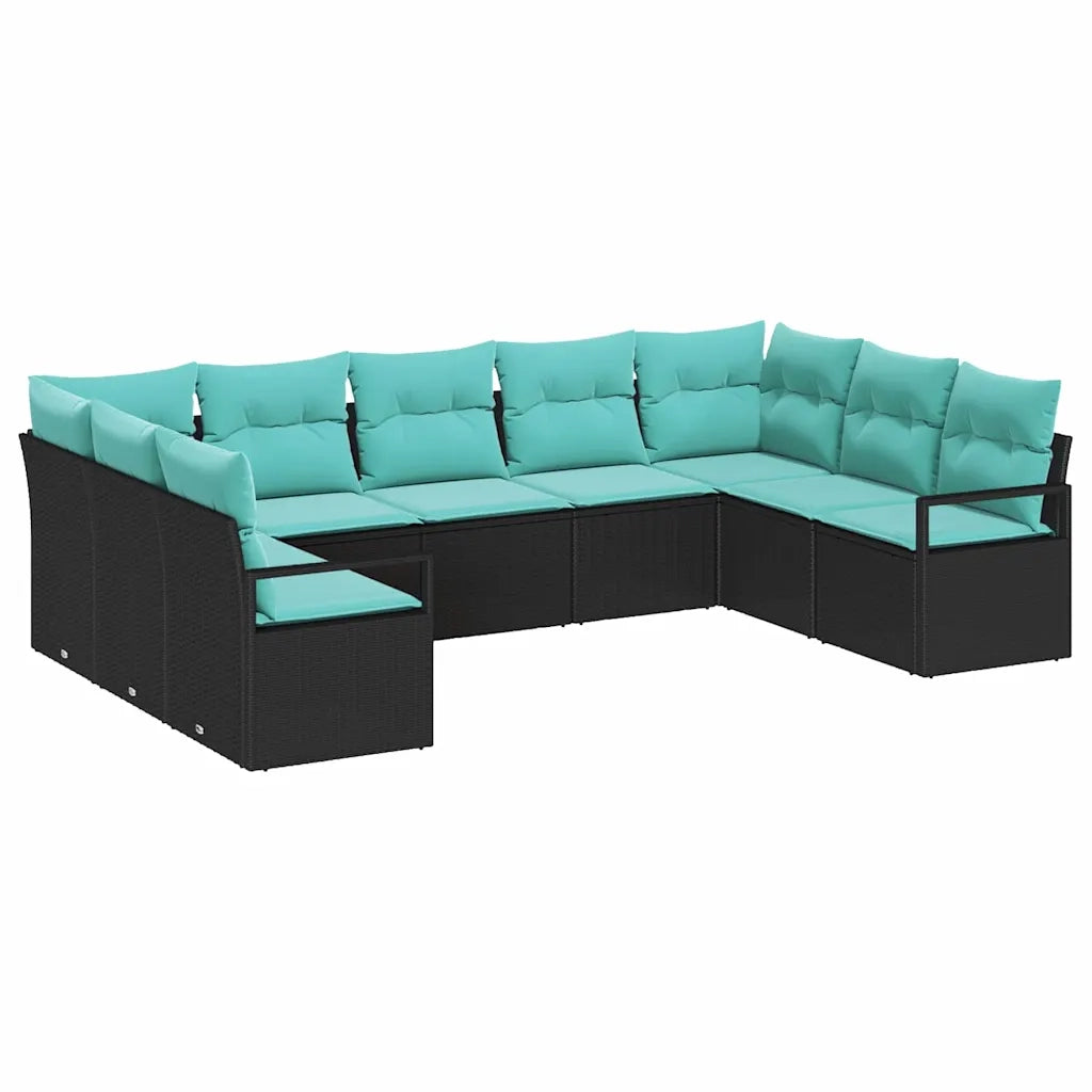 Set di divani con cuscino 9 pcs Nero polyrattan 3346546
