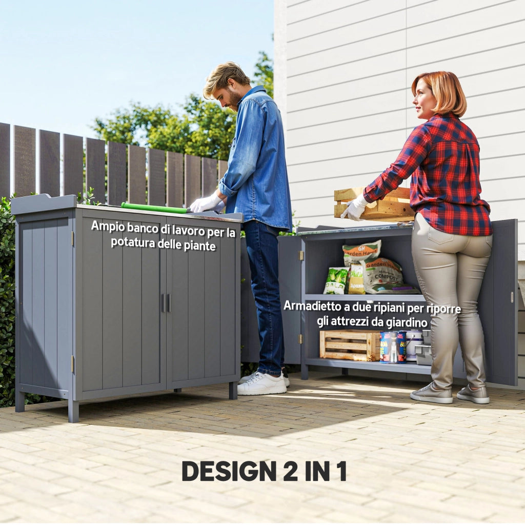 Armadietto da Giardino in Legno con 2 Ripiani ¨C Zephmum ¨C Grigio 98x48x95.5 cm