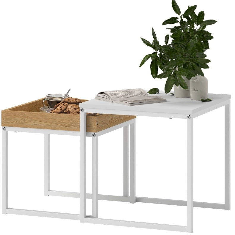 Set di 2 tavolini da salotto bianchi in MDF e acciaio