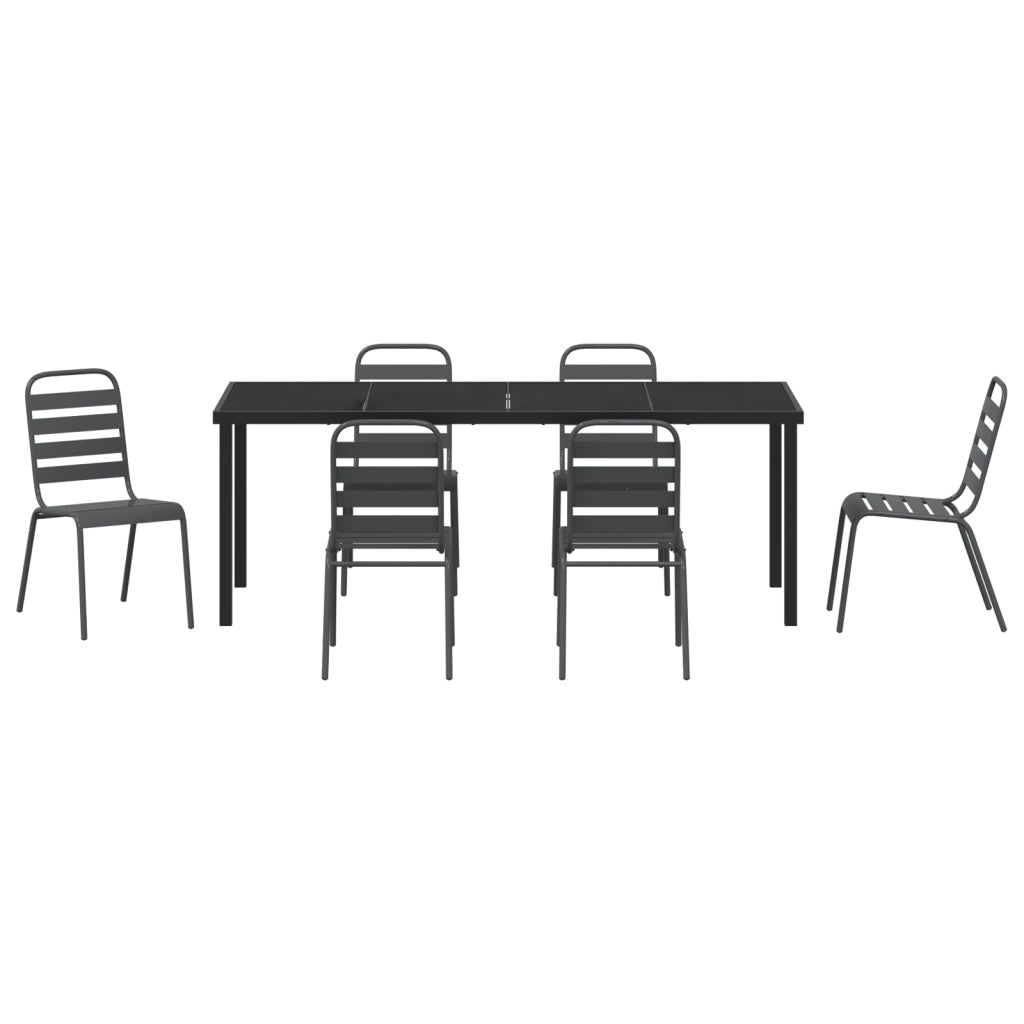 Set da Pranzo da Giardino 7 Pezzi in Acciaio Grigio Scuro