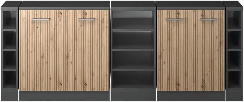 Set di mobili sottotetto Rion, Rovere artigianale, 210 cm Set di 5 carcasse armadio profondità 60 cm, adatto per il salvaspazio sotto tetti spioventi