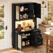 Credenza da cucina in MDF con illuminazione LED, 3 cassetti, prese USB e ripiani regolabili