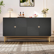 Credenza 160cm Texturizzata - Xylo - 4 Ante con Maniglie Oro, Colore Nero